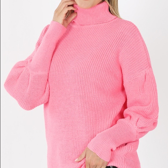 NWT Pink Puff Sleeve Turtleneck sweater - Picture 2 of 5